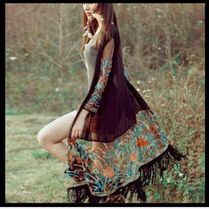 2 for $20 🌿 Women's Boho Long Sleeve Floral Tassel Cardigan Kimono Chiffon